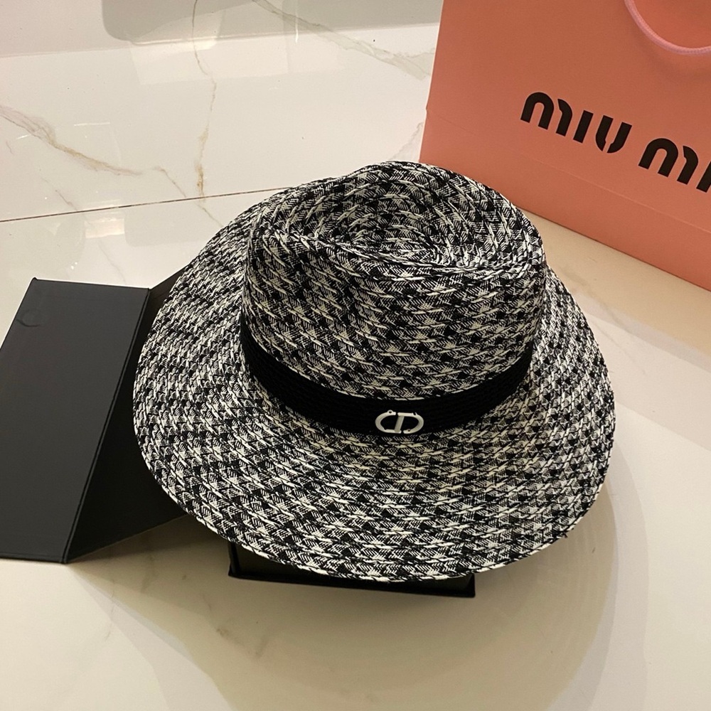 Dior Tweed Bucket Hat with CD Logo Ribbon Band